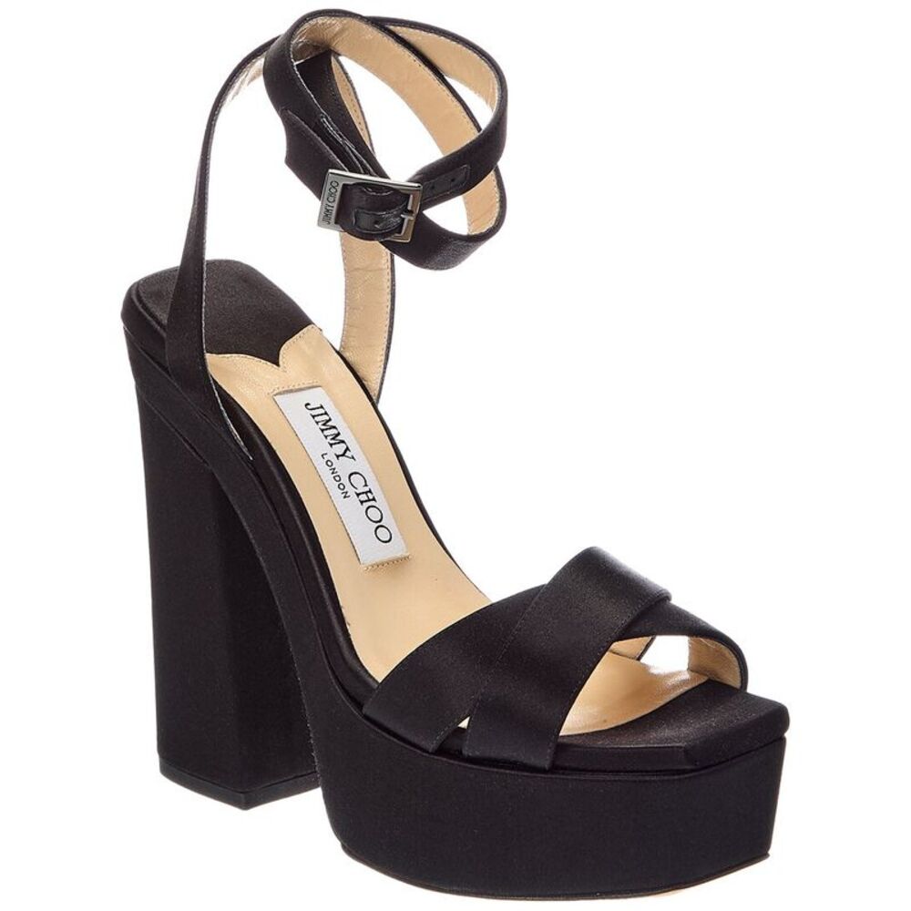 Jimmy Choo Gaia 140 Satin Platform Sandal, Black